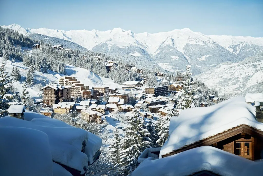Courchevel Village in the winter with snow