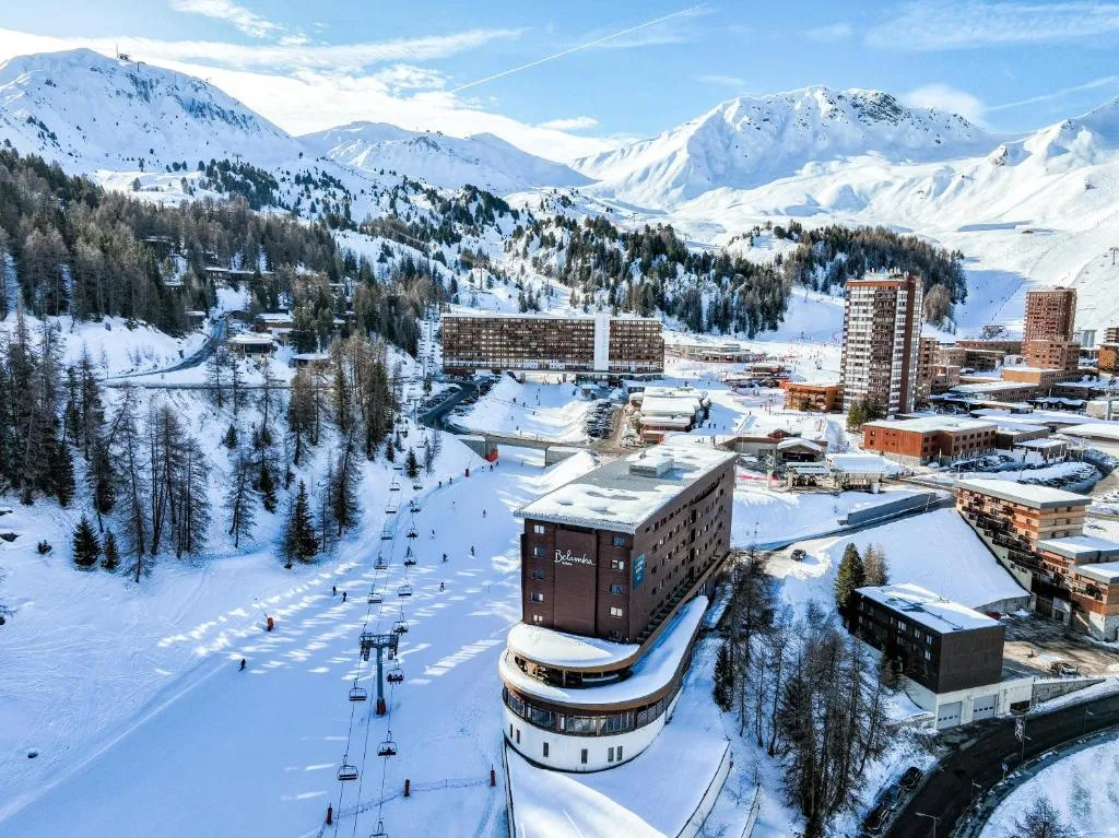 La plagne from above with skiing